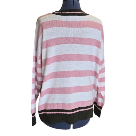 Court & Rowe pink and white striped contrast hem drop shoulder sweater 2X - Picture 4 of 11
